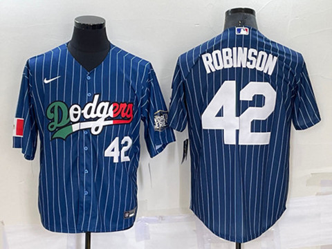 Men's Los Angeles Dodgers #42 Jackie Robinson Navy Mexico World Series Cool Base Stitched Baseball Jersey